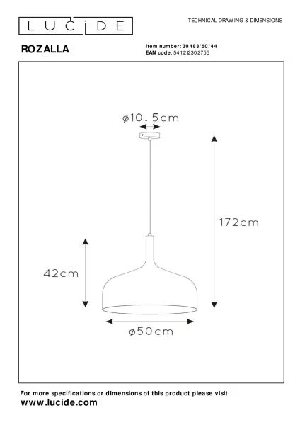 Lucide ROZALLA - Hanglamp - Ø 50 cm - 1xE27 - Okergeel - technisch